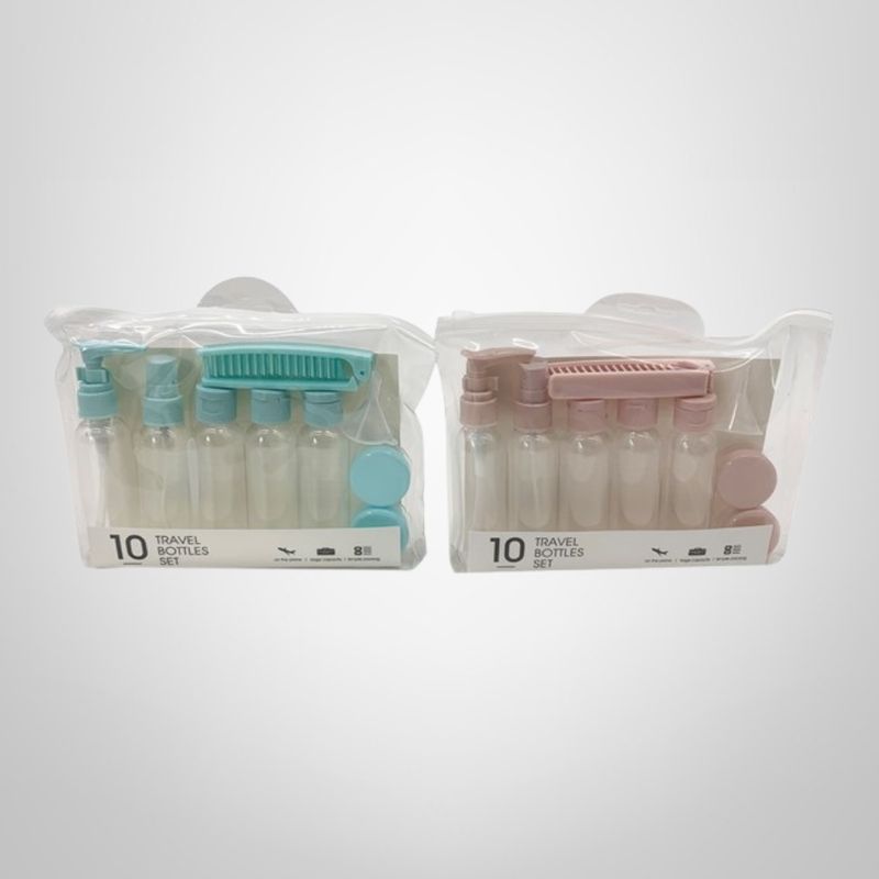 Juego de Frascos para Viaje 7 Piezas c/Sobre Transparente de PVC