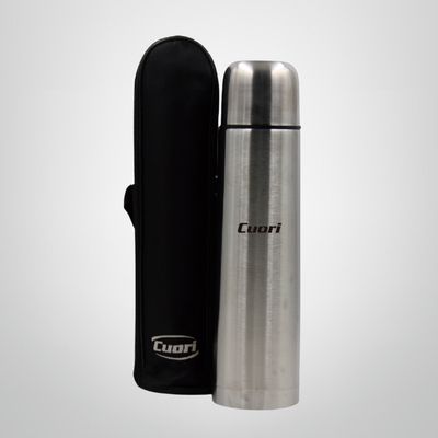 Termo Bala 1 Litro de Acero Inoxidable c/Tapón Cebador y Funda CUORI