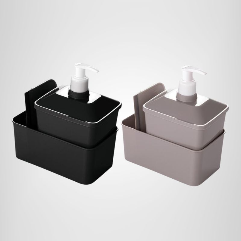 Dispensador de Jabón Líquido de Plástico c/Porta Esponja Negro