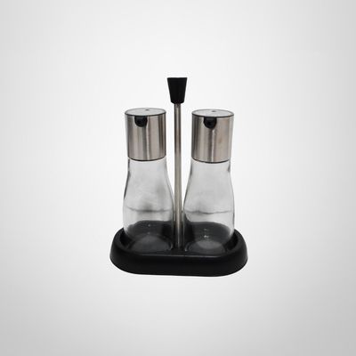 Set Condimentero 3 Piezas de Vidrio con Acero Inoxidable