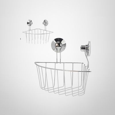 Canasto Esquinero para Pared de Acero Inoxidable c/Ventosas 18x25x18,5cm