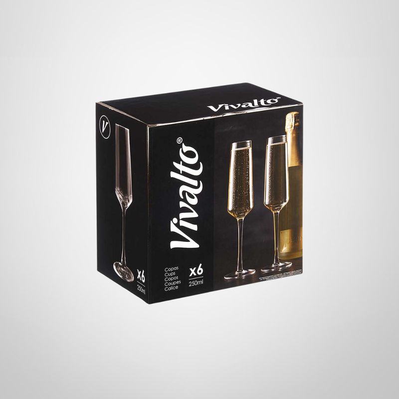 Set de Copas de Vidrio de Champagne 250ml x6 VIVALTO