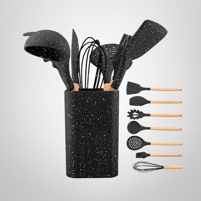 Juego Utensilios de Cocina de Silicona c/Mango Madera 8 Piezas CUORI