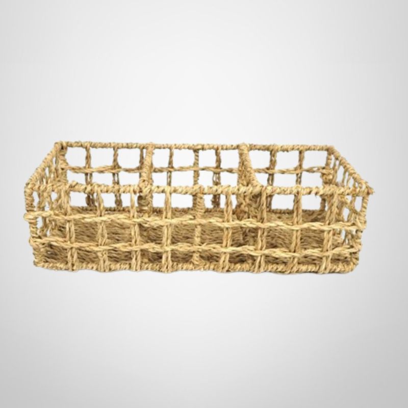 Organizador 3 Divisiones Rectangular de Fibra Natural 29 x 14 x 9cm