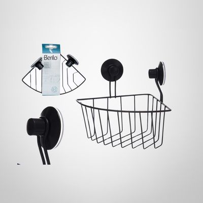 Canasto Esquinero para Pared de Metal Negro Mate c/Ventosas 3x13,5x17cm