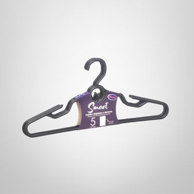 Juego de 5 Perchas para Ropa de Plástico Negro