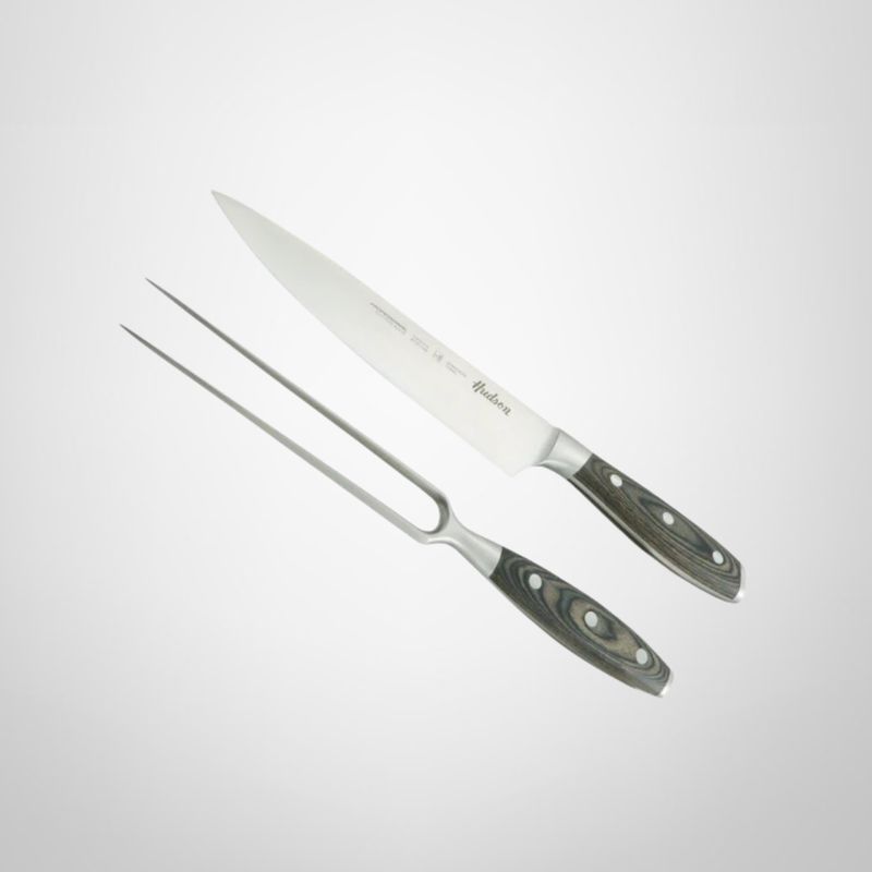 Set de Parrilla 2 Piezas de Acero Inoxidable c/Mango de Madera  HUDSON