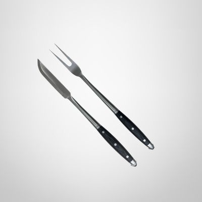 Set de Parrilla 2 Piezas de Acero Inoxidable c/Mango de Madera 44cm HUDSON