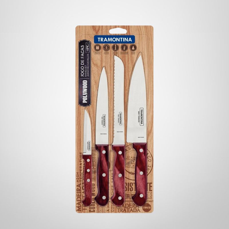 Jueg de Cuchillos 4 Piezas "Polywood" Rojo TRAMONTINA