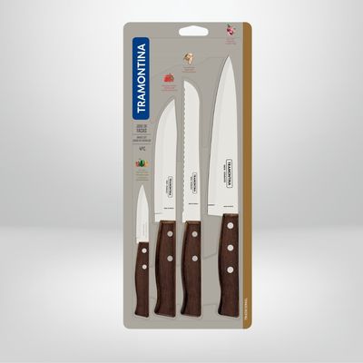 Juego Cuchillos 4 Piezas c/Mango de Madera TRAMONTINA