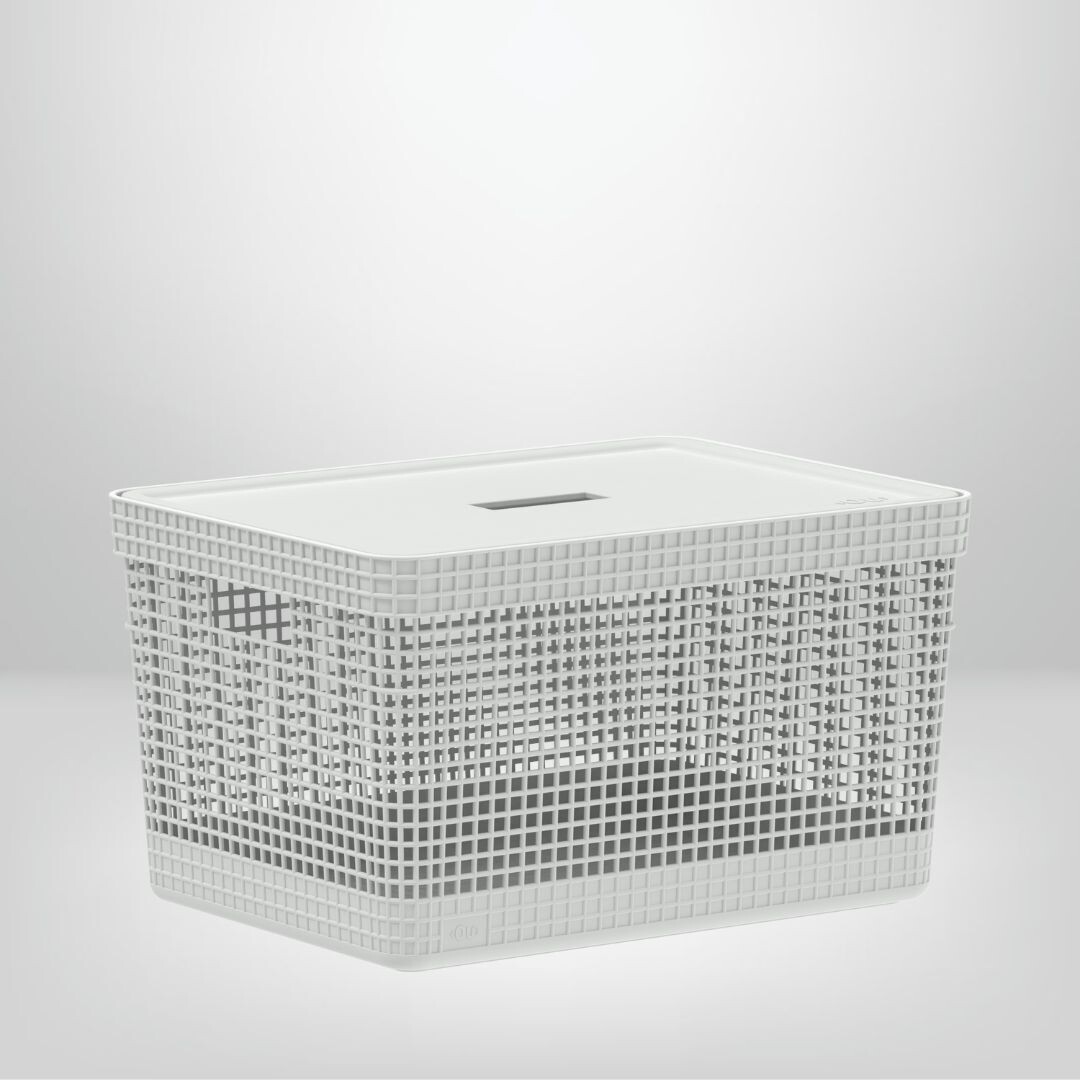 Caja Organizadora Símil Rattán c/Tapa 20 Litros "Grid" OU, Color: Blanco