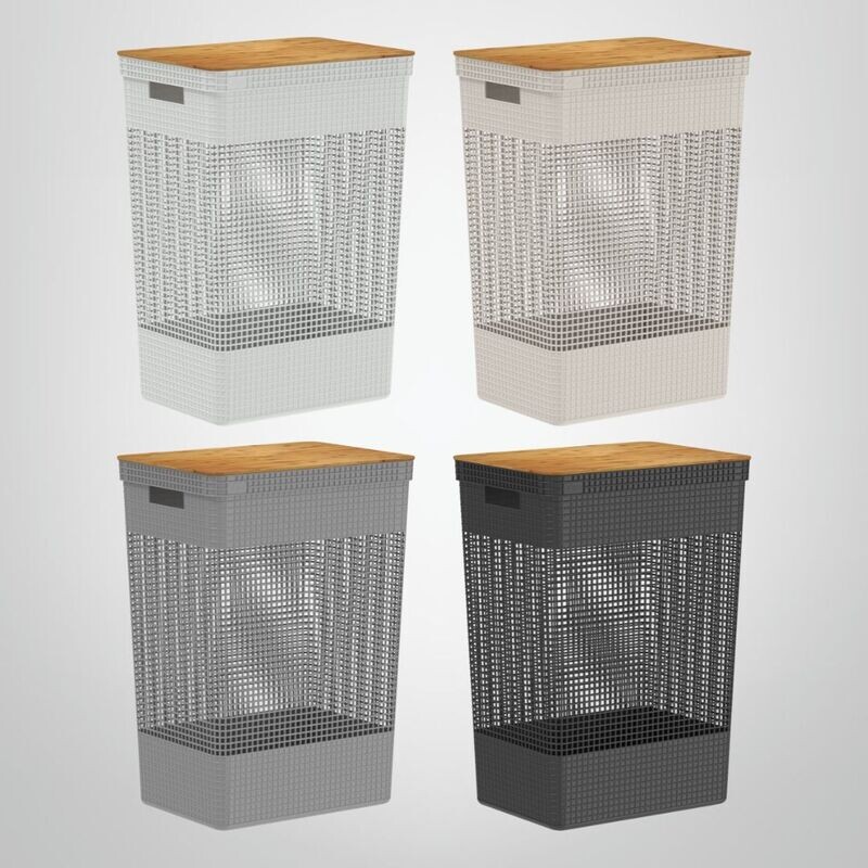 Cesto de Ropa con Tapa de Bambú 49 litros OU Grid
