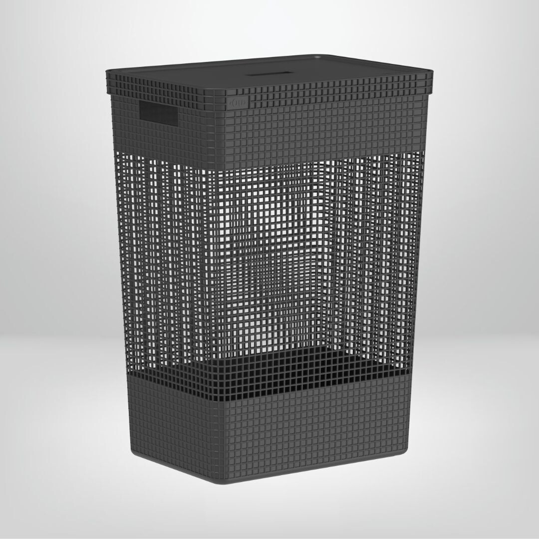 Cesto de Ropa Símil Rattán c/Tapa de 49 Litros "Grid" OU, Color: Negro