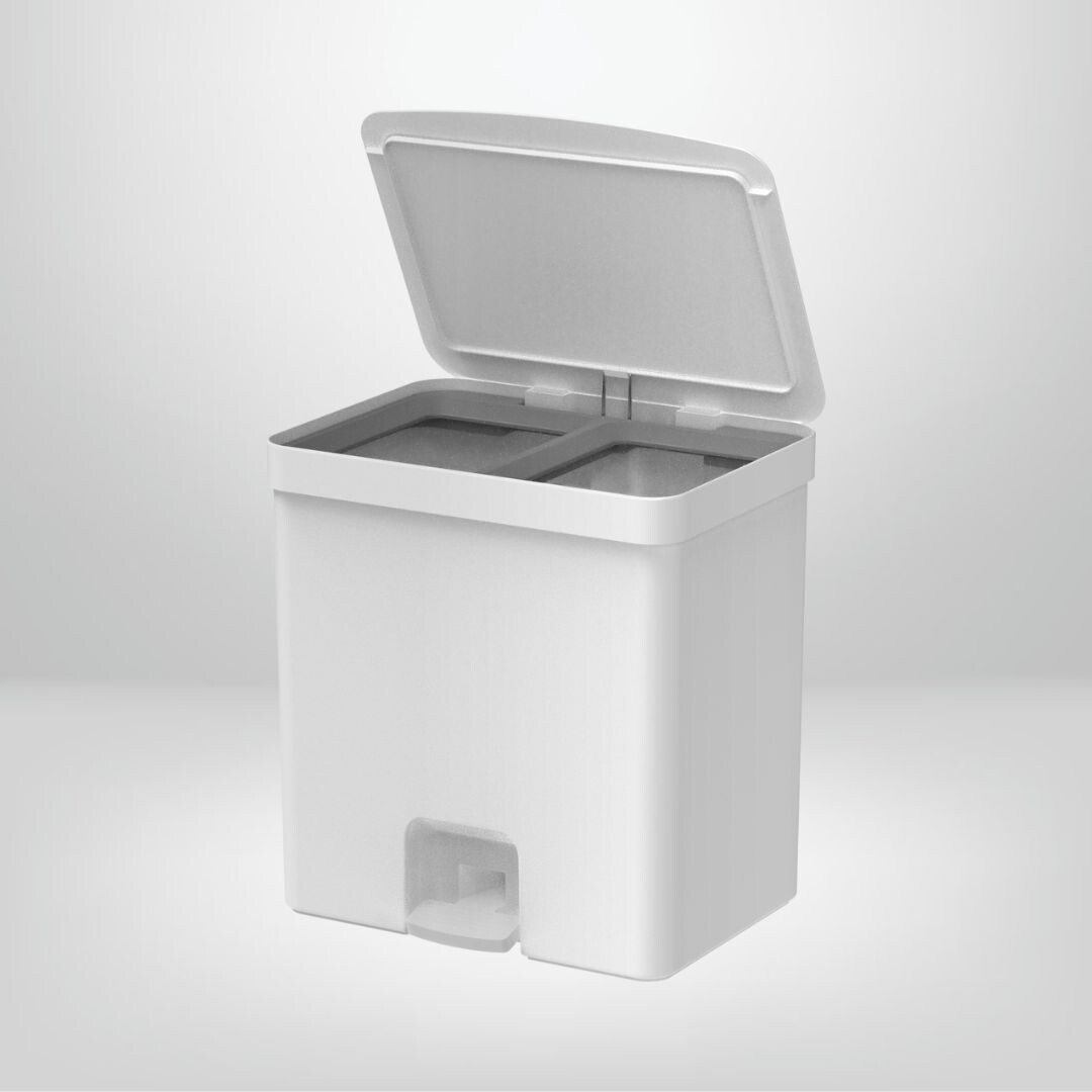 Basurero con Pedal 10+10 litros OU "Trium", Color: Blanco