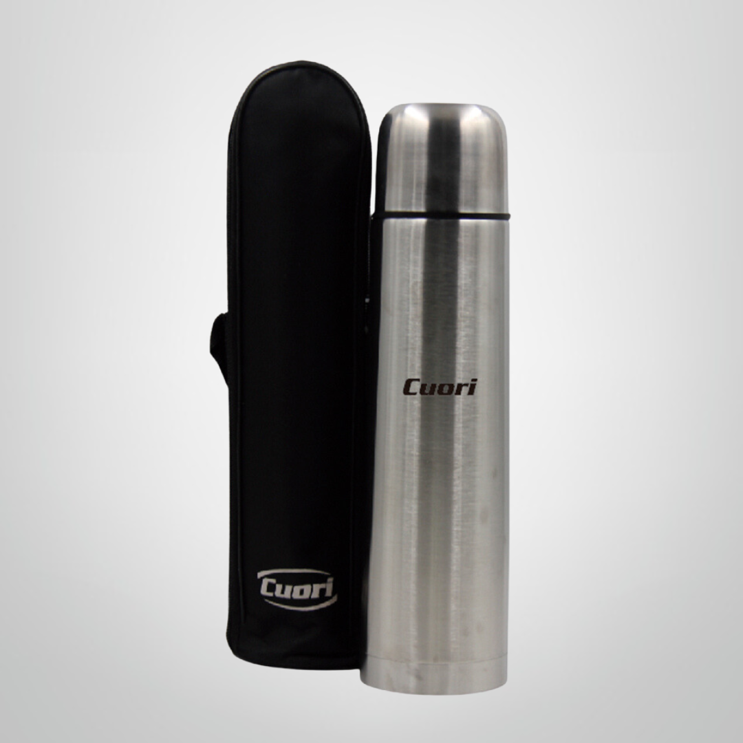 Termo Bala 1 Litro de Acero Inoxidable c/Tapón Cebador y Funda CUORI