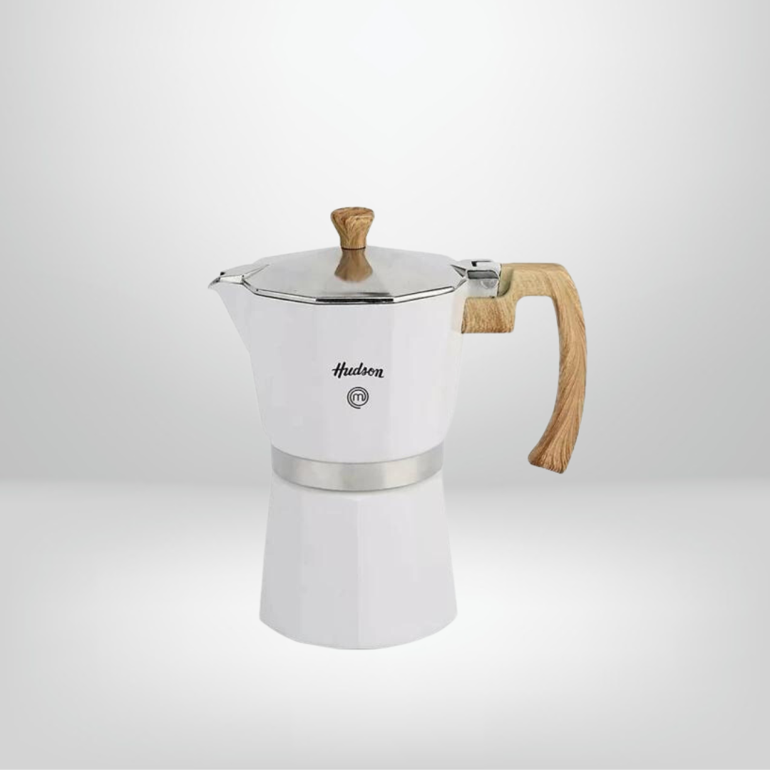 Cafetera Italiana de Aluminio 6 Tazas "Blanca" HUDSON
