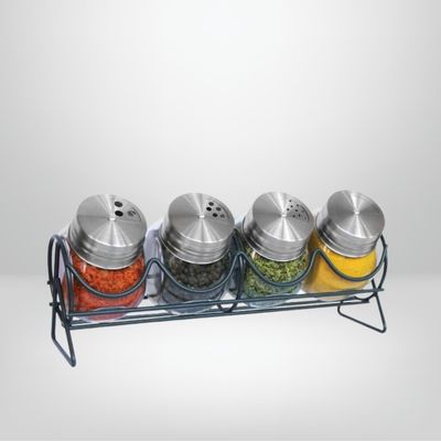 Rack Condimentero Especiero de Acero Inox. 5 Piezas c/Base Negra HUDSON
