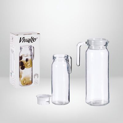 Jarra de Vidrio Redonda c/Tapa Blanca 950ml VIVALTO