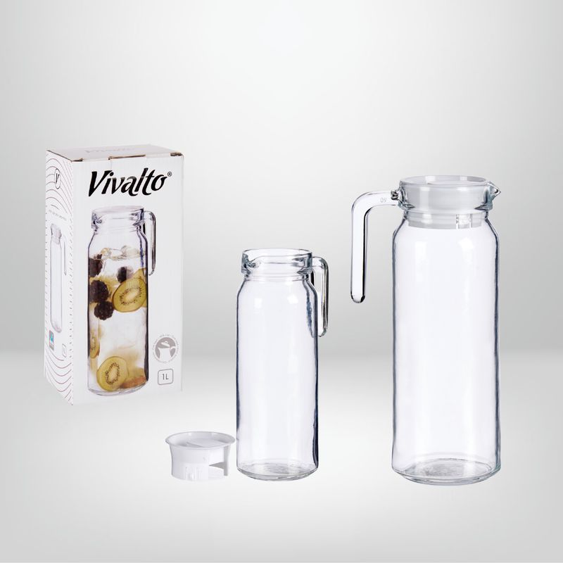 Jarra de Vidrio Redonda c/Tapa Blanca 950ml VIVALTO