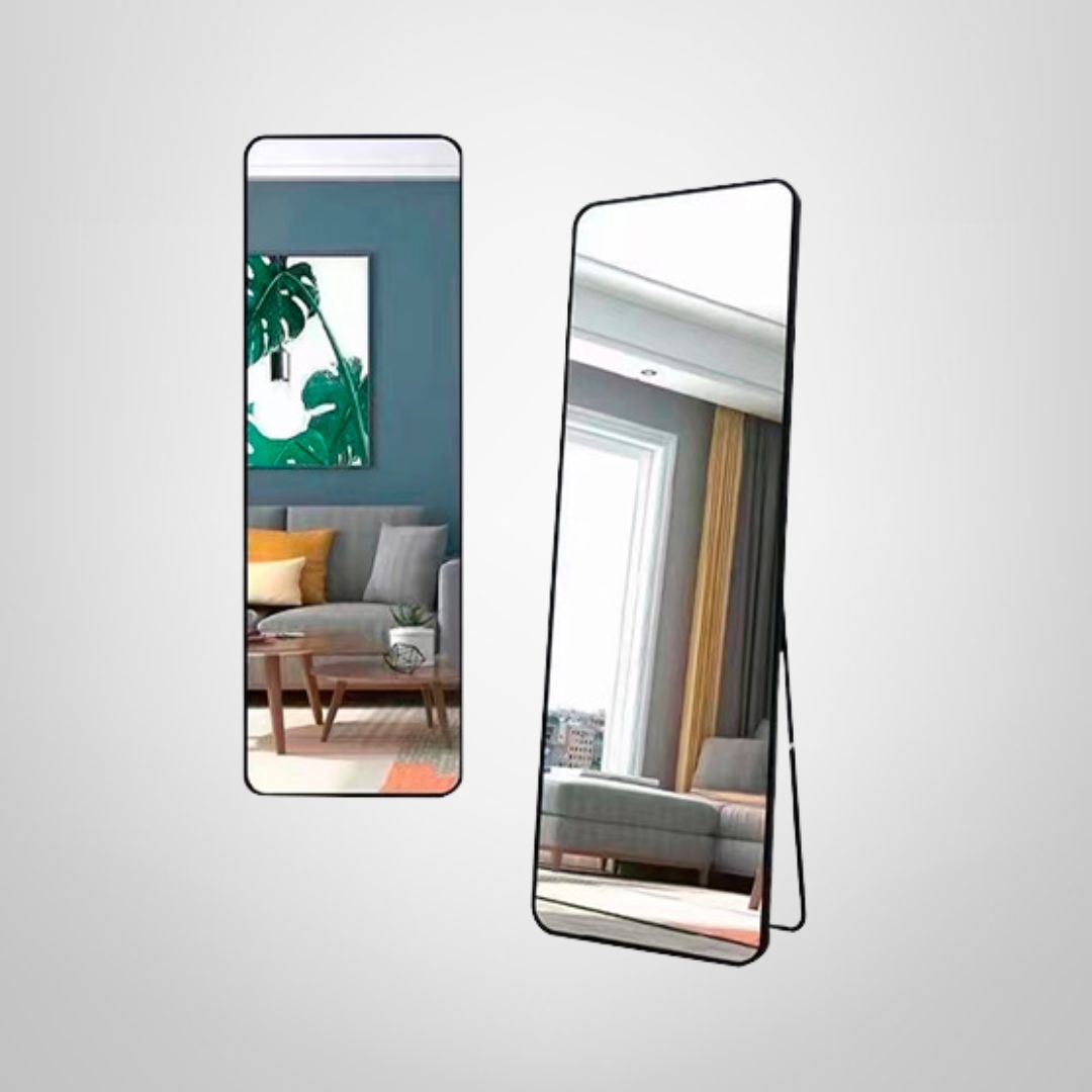 Espejo Rectangular de Cuerpo Entero de 36x146cm c/Marco y Base Negro