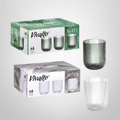 Juego de 6 Vasos de Vidrio Bajos 270ml "Rayas" VIVALTO