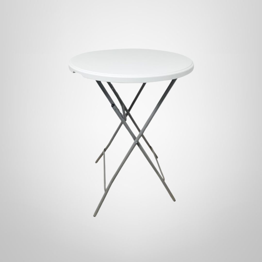 Mesa Alta Plegable Redonda de PVC y Patas de Hierro Blanca 80x110cm