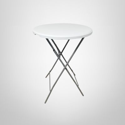 Mesa Alta Plegable Redonda de PVC y Patas de Hierro Blanca 80x110cm