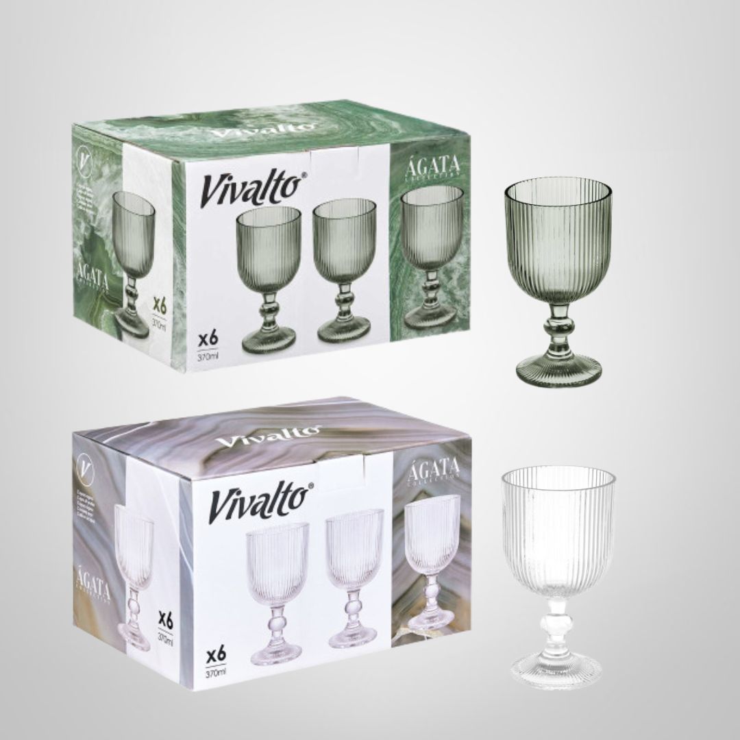 Juego de 6 Copas de Vidrio "Rayas" 370ml VIVALTO