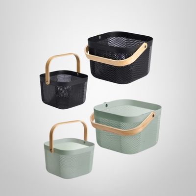 Cesta Cuadrada Multiuso c/Asa Símil Madera 24,3x26,5x17,5cm 2 Colores