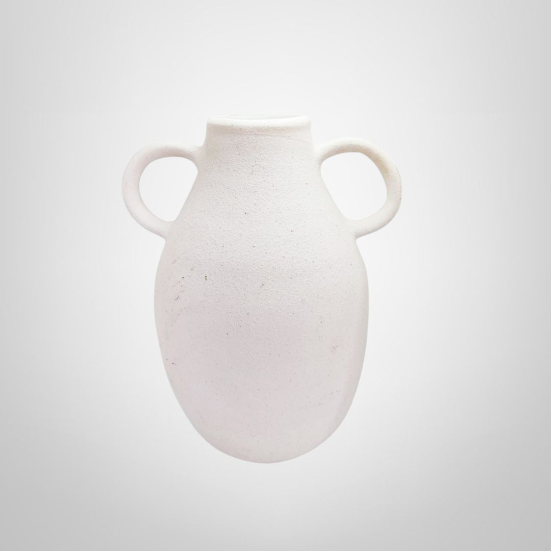 Florero/Jarrón de Cerámica Blanco c/Asas 16x11x19cm