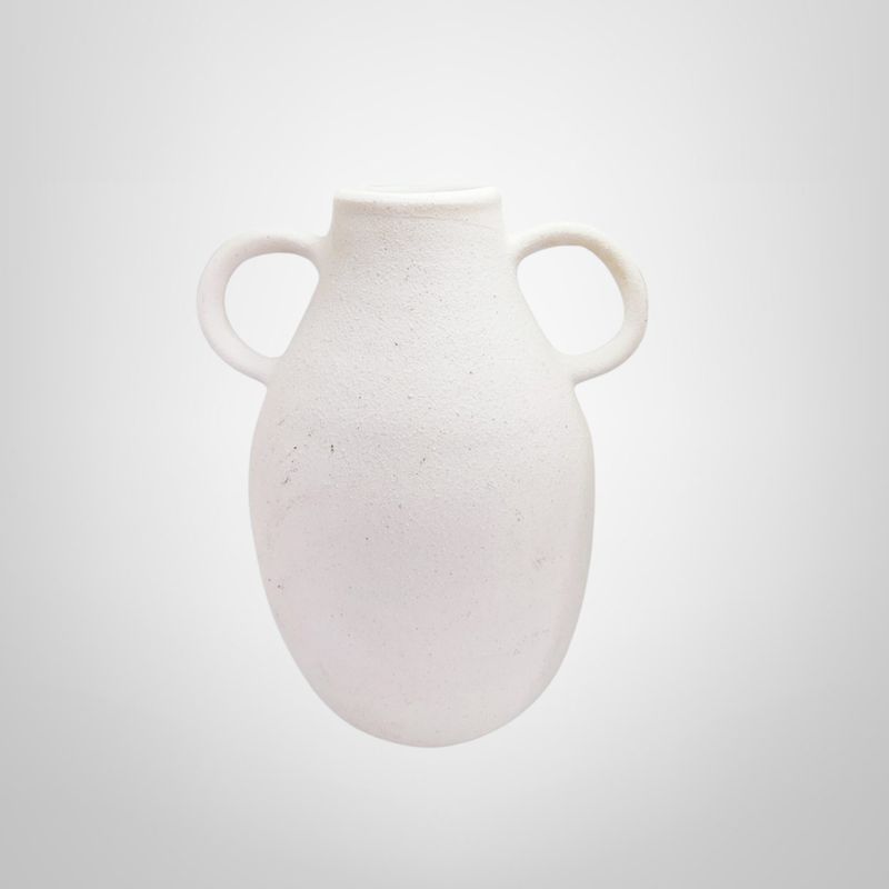 Florero/Jarrón de Cerámica Blanco c/Asas 16x11x19cm