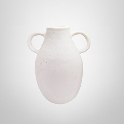 Florero/Jarrón de Cerámica Blanco c/Asas 16x11x19cm