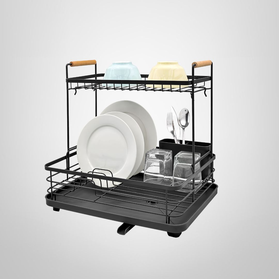 Escurridor de Vajilla 2 Niveles c/Bandeja y Desague Negro KASSEL