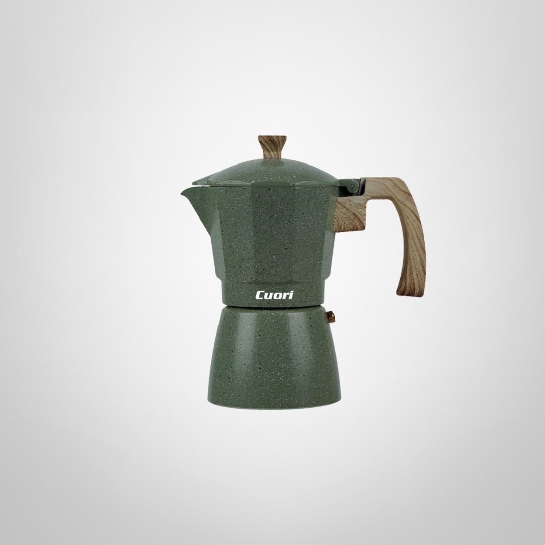 Cafetera Italiana 3 Tazas Verde "Java" Cuori