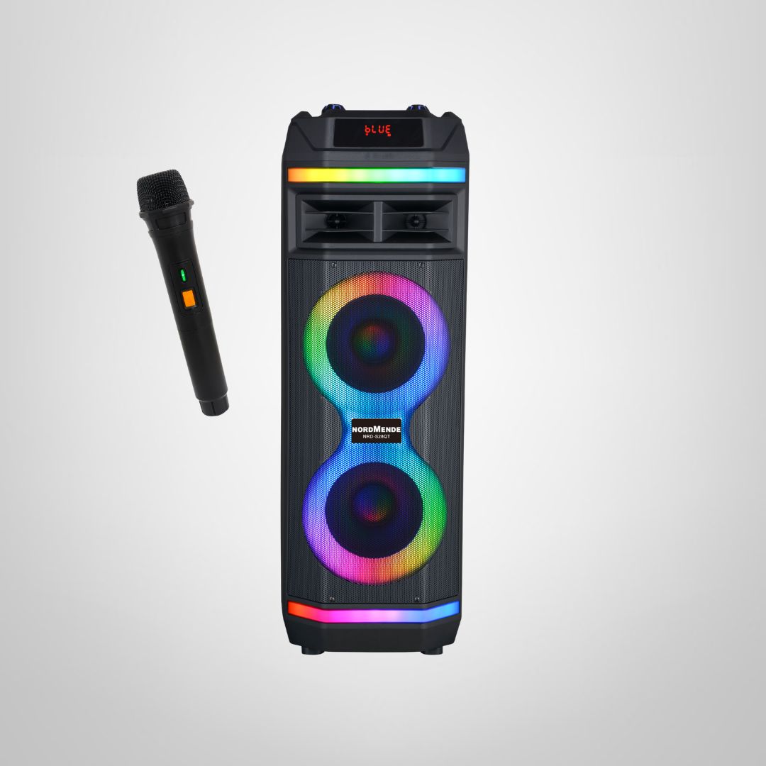 Torre de Audio con Doble de 8" 1850w c/Control Remoto y Micrófono Inalámbrico NORDMENDE