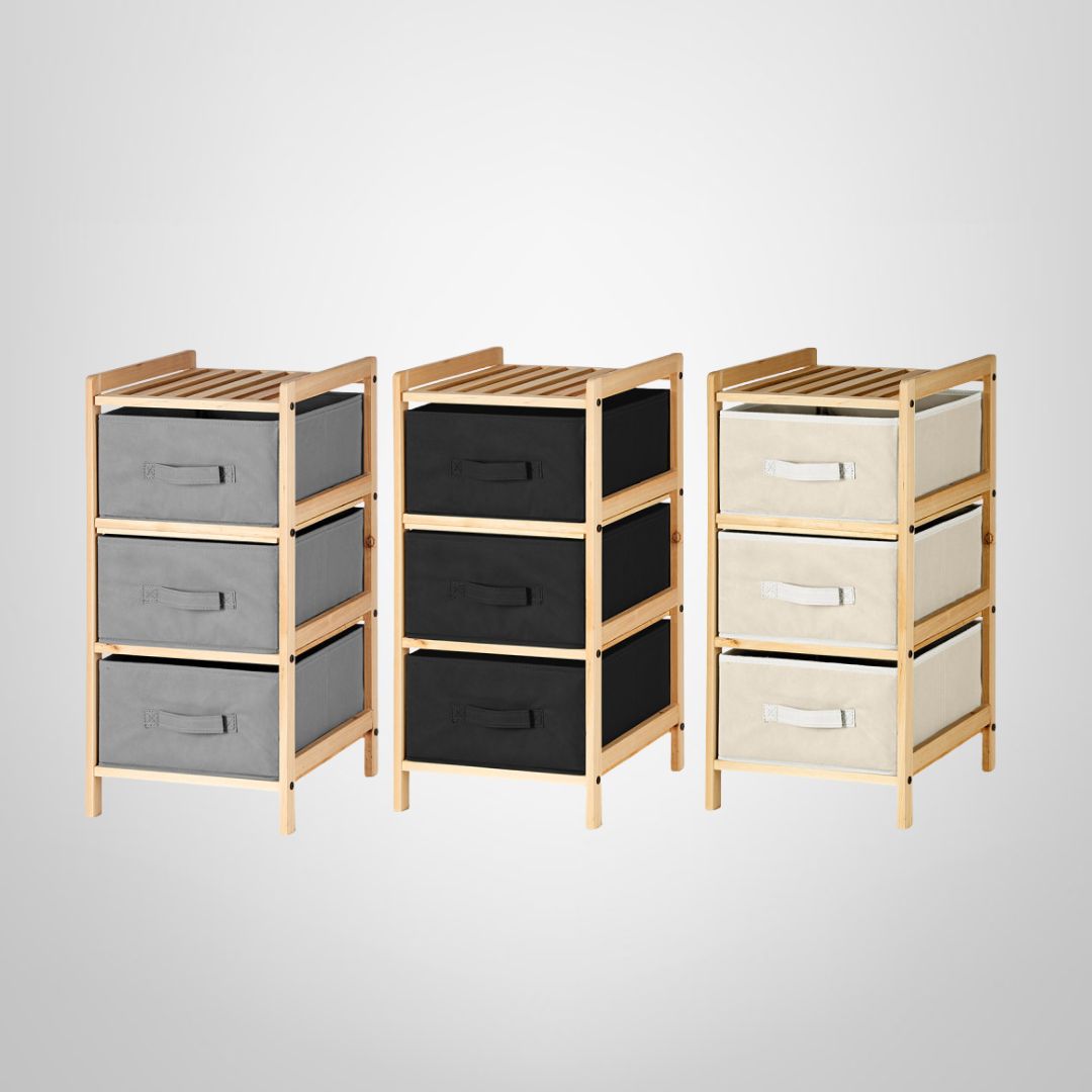 Estantería de Bambú con 3 Cajones de TNT 36x34x66cm KIPIT