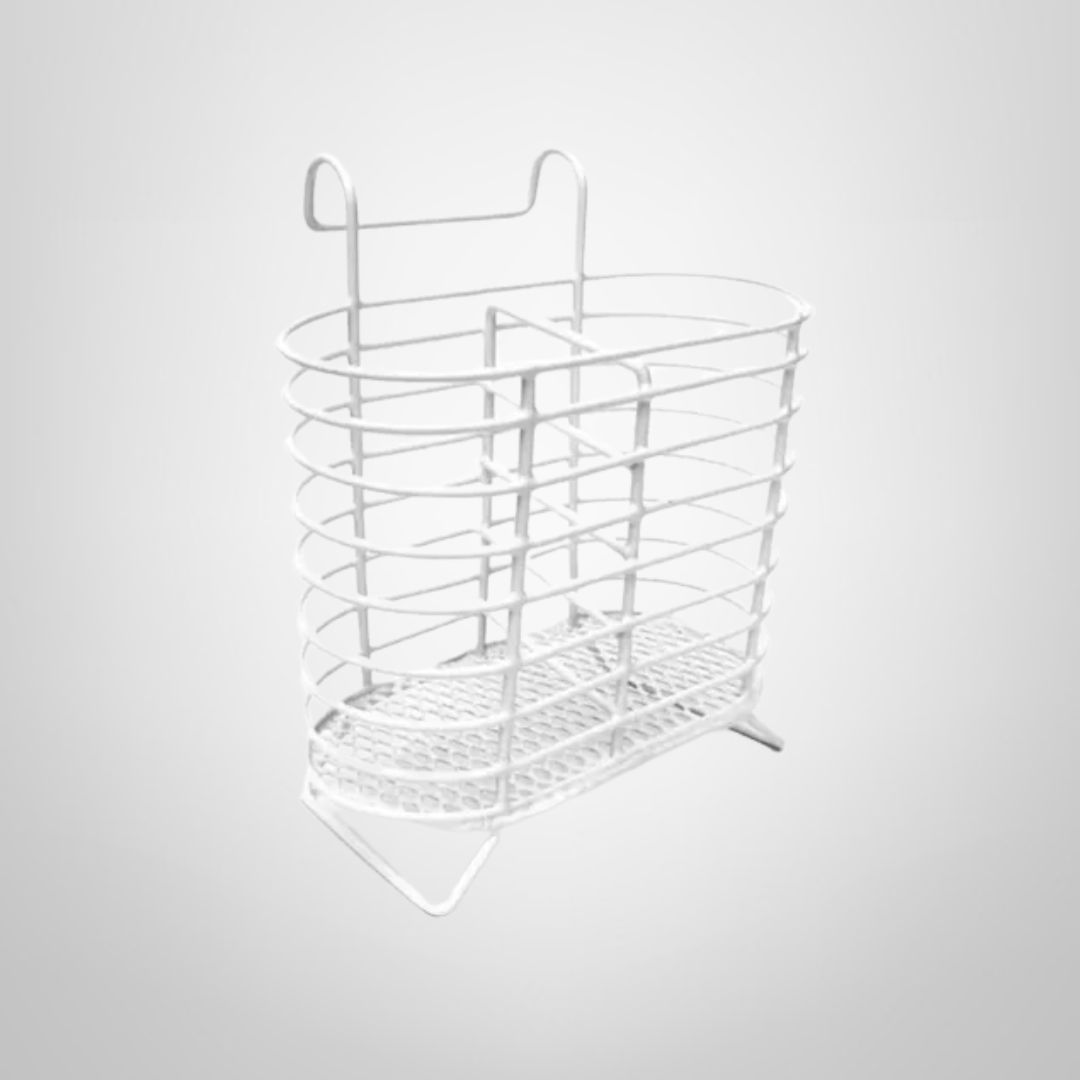 Escurridor de Cubiertos de Metal Plastificado Blanco 16x18x11cm