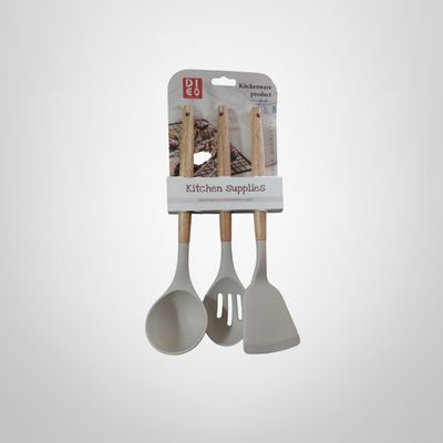 Set de 3 Utensilios de Menaje de Silicona c/Mango de Bambú