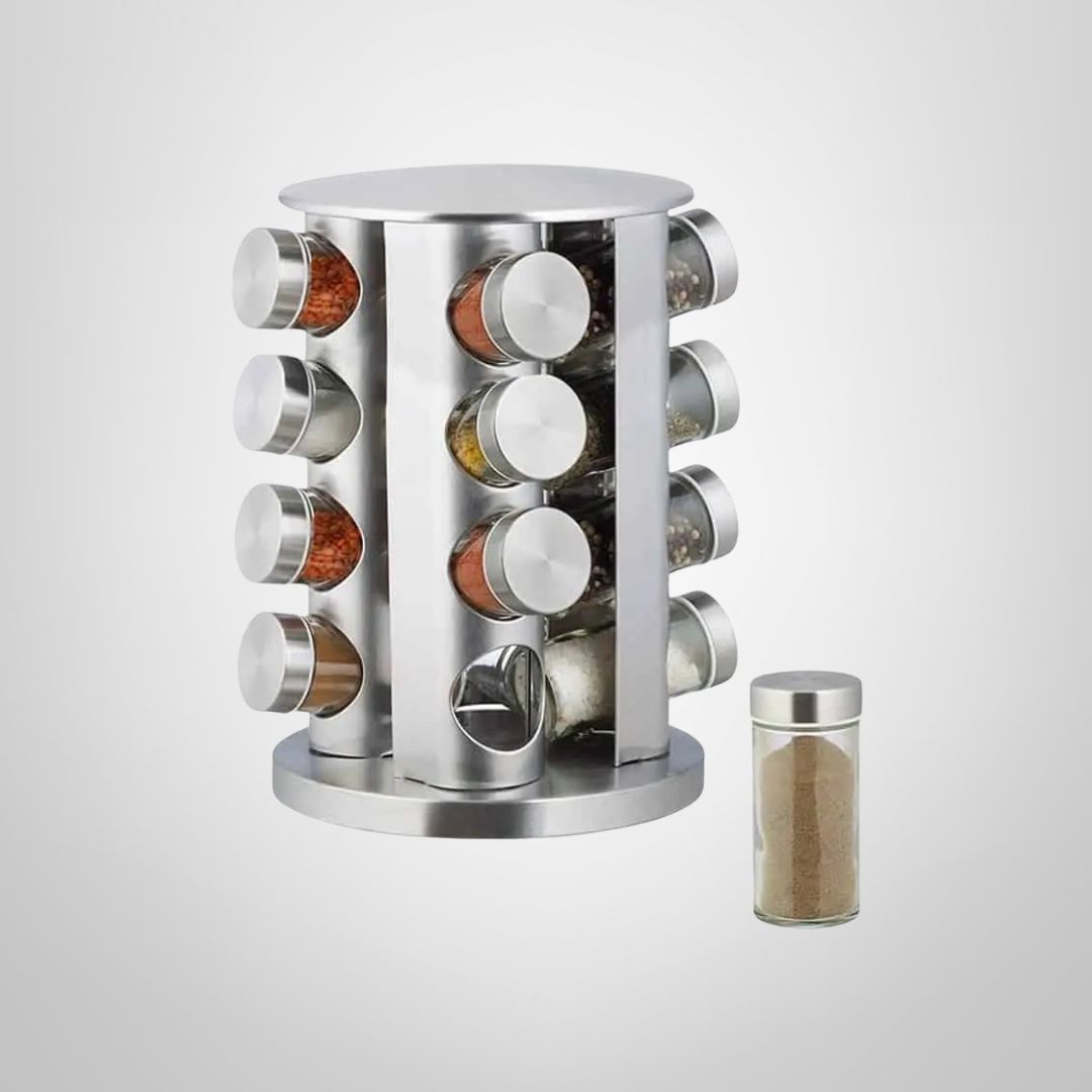 Especiero Giratorio de Acero Inoxidable de 16 Frascos