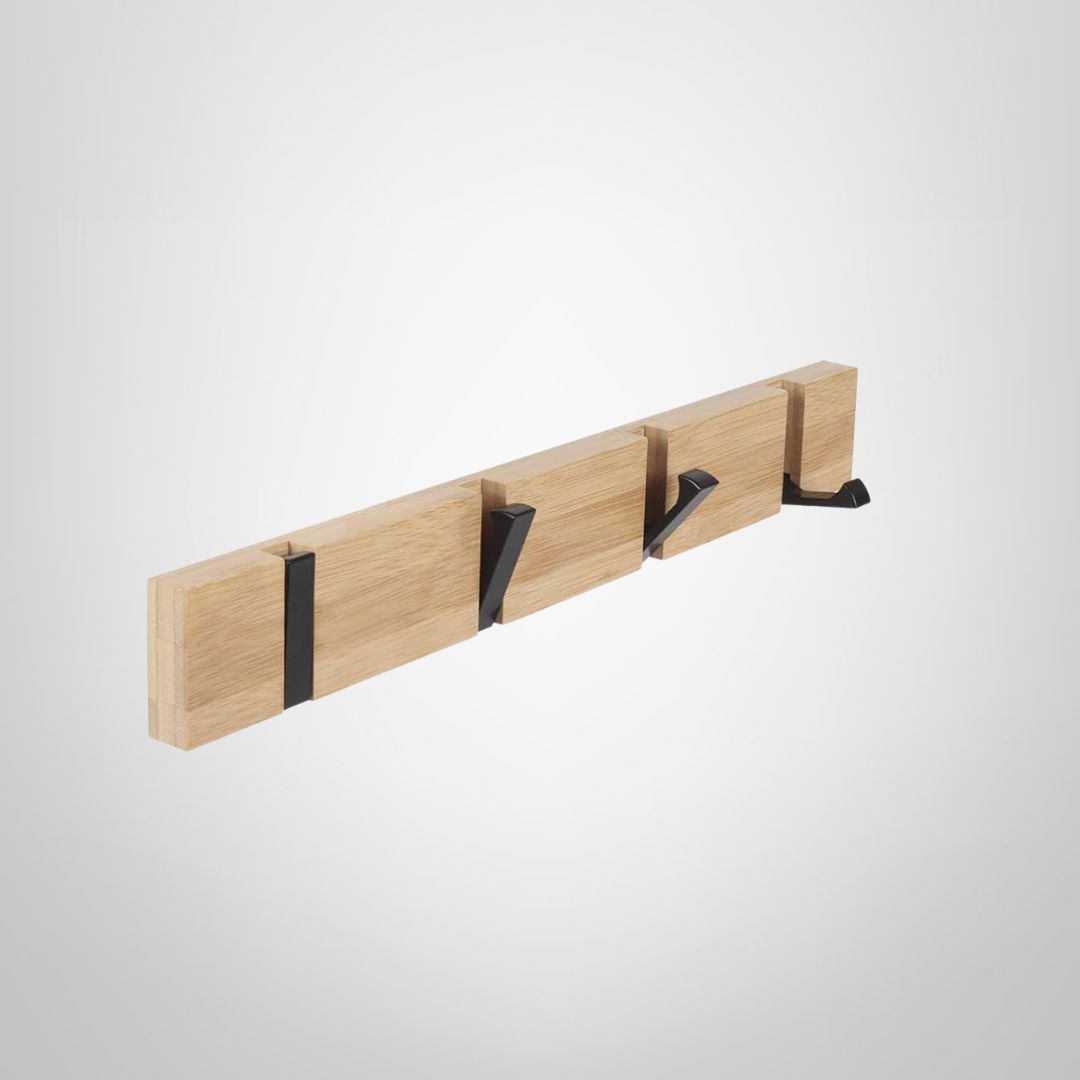 Perchero de Madera c/4 Ganchos Plegables Negros 50,5cm