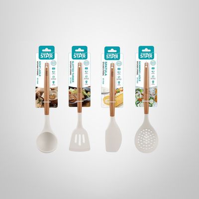 Utensilio de Menaje de Silicona Crema c/Mango de Madera 32cm