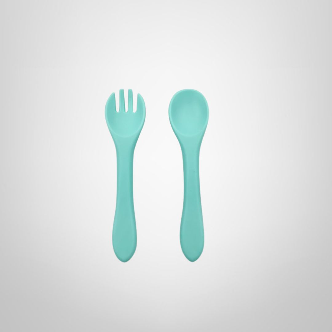 Tenedor y Cuchara de Silicona para Bebé 13cm Varios Colores