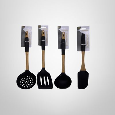 Utensilio de Menaje de Silicona Negro c/Mango de Madera 32cm