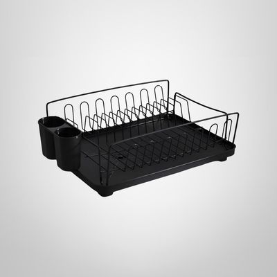 Escurridor Simple de Acero Negro c/Bandeja y Escurre Cubiertos 42x30x14cm