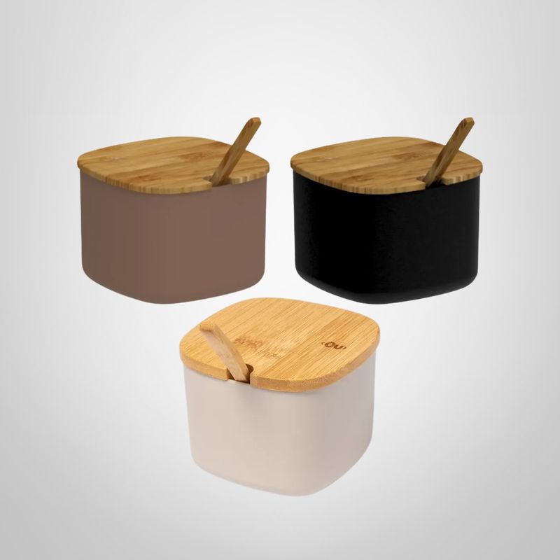 Azucarero de Plástico c/Tapa y Cuchara de Bambú "Lume" OU