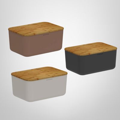 Panera Rectangular de Plástico c/Tapa de Tabla de Madera de Bambú 18x33,5x33,5cm