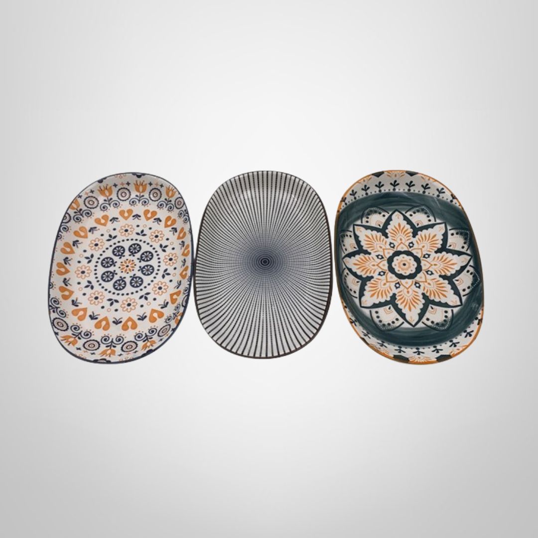 Bandeja Oval de Cerámica c/Diseños Surtidos 23x15cm