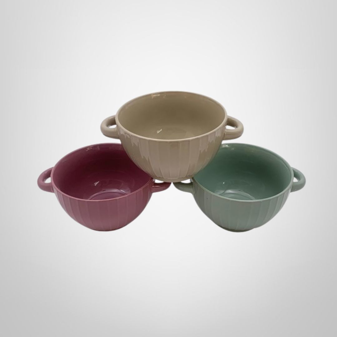 Tazón Cazuela de Cerámica c/Asas 14x8cm en 3 Colores Surtidos