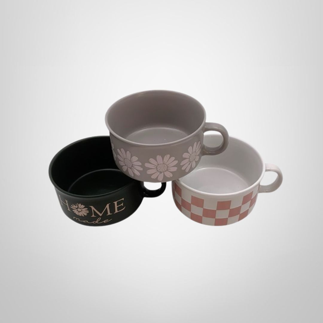 Tazón Cazuela de Cerámica 600ml 12,5cm en 3 Diseños Surtidos