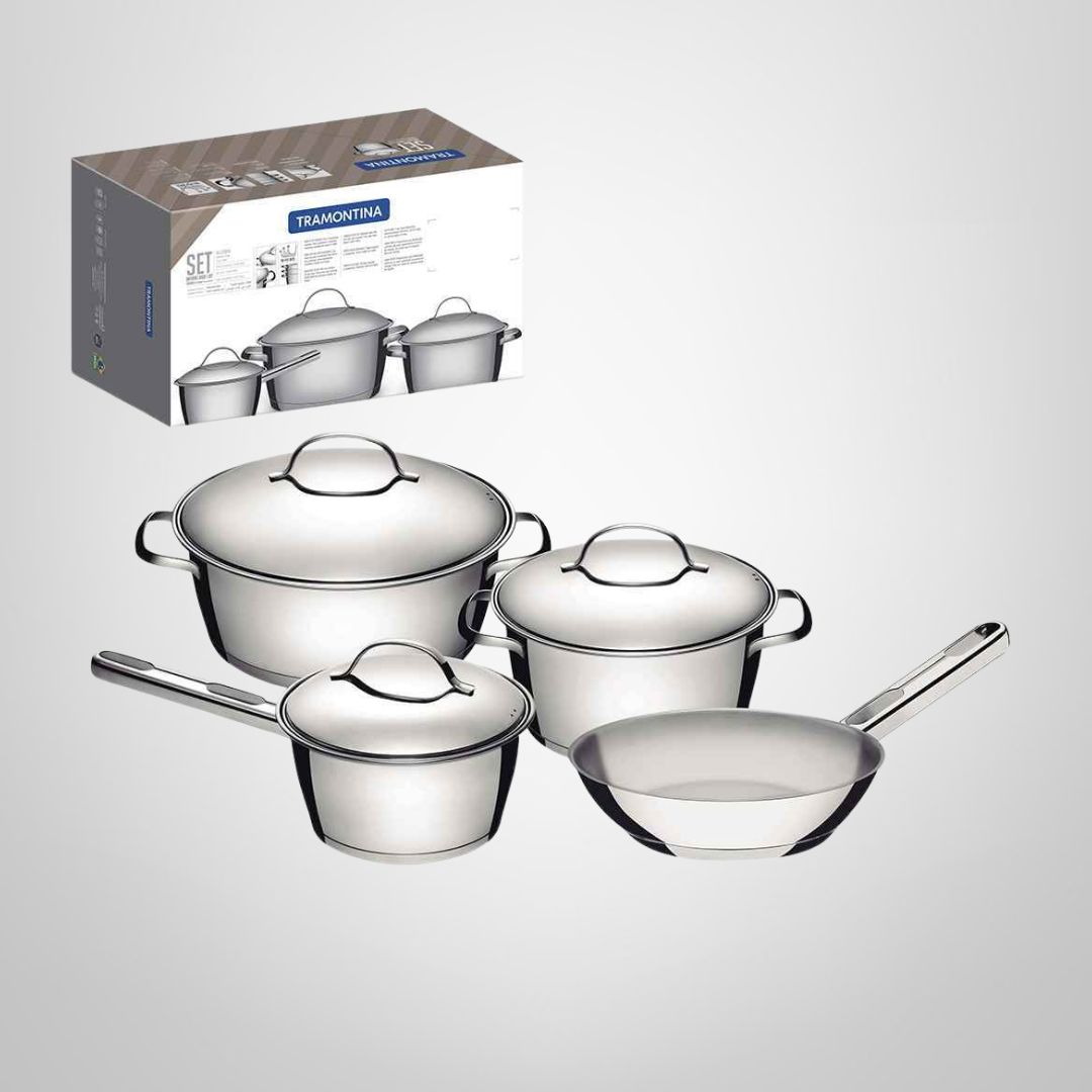 Juego de Ollas de Acero Inoxidable 6 Piezas c/Tapa de Acero "Allegra" TRAMONTINA